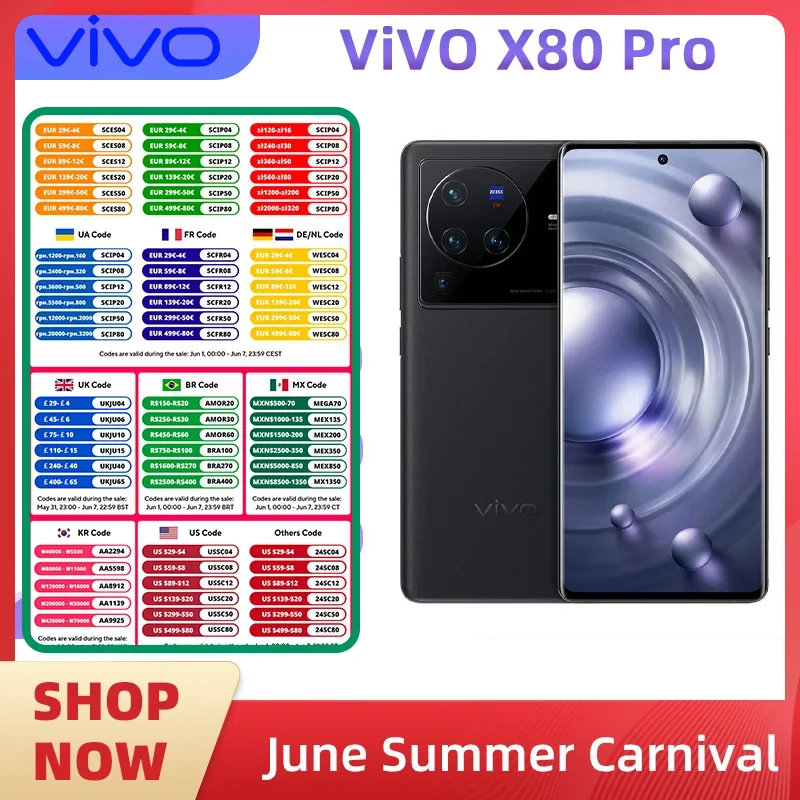 VIVO X80 Pro 5g Ʈ, ȵ̵ 巡 8 Gen 1 6.78 ġ ũ ROM, 256GB 4700Mah , NFC 50MP ߰ ޴